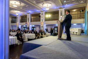 Minister for Transport Dr. Aaron Farrugia delivering a speech